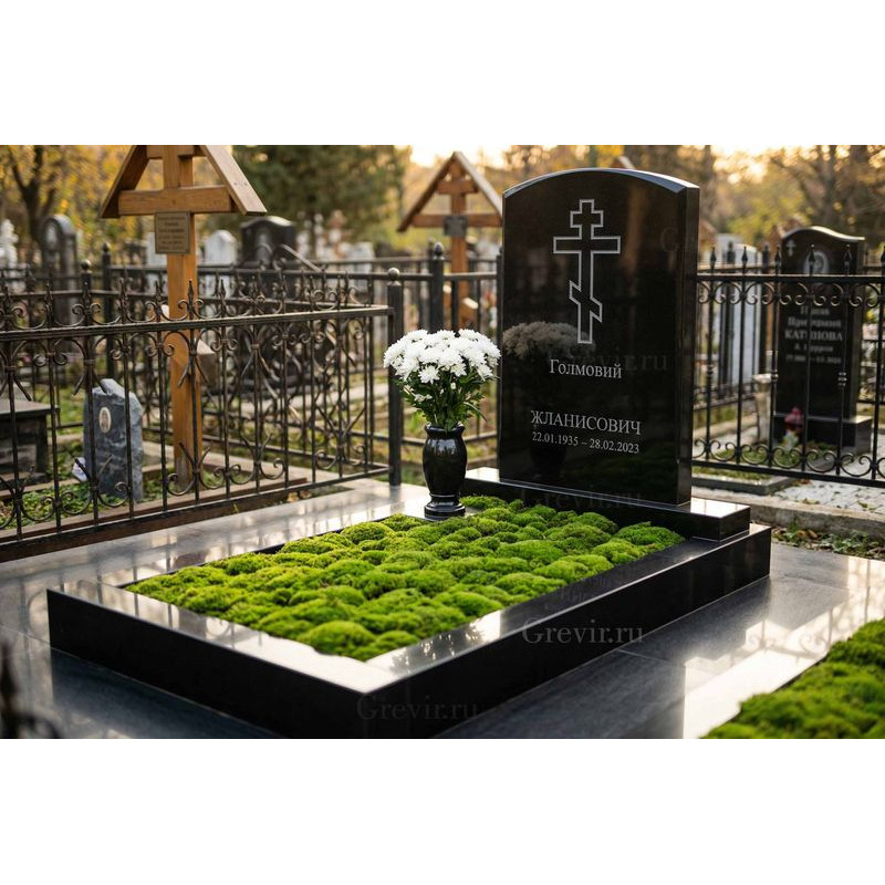 Украшение могилы мхом