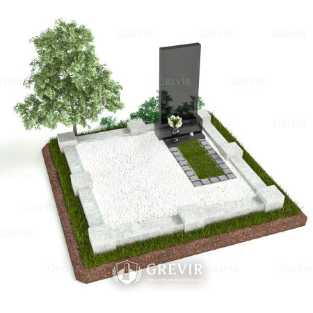 Мемориальный комплекс с черной стелой и гранитным цветником