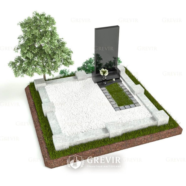 Мемориальный комплекс с черной стелой и гранитным цветником