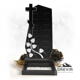 Гранитное надгробие с острыми формами, крестом и листьями gr277