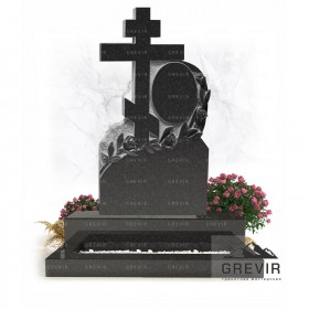 Памятник с крестом и черными розами из гранита gr671