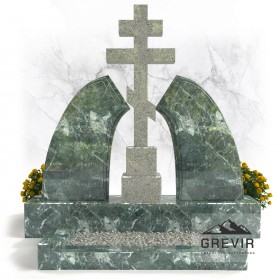 Надгробный комплекс из белого и зеленого гранита с крестом gr835