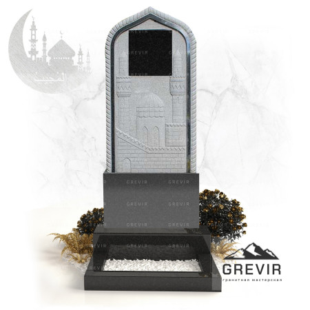 Гранитный мусульманский памятник с барельефом gr866