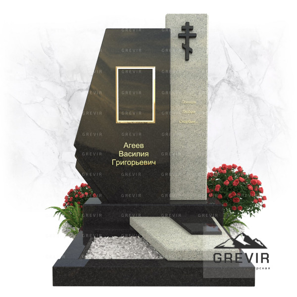 Памятник из белого и черного гранита на могилу gr978