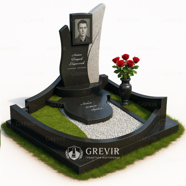 Памятник из чёрного и светлого Мансуровского гранита gr1077