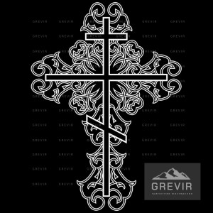 Сложный резной крест из множества завитков