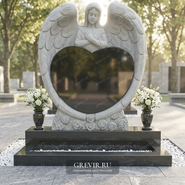 Памятник из гранита с ангелом и сердцем gr607