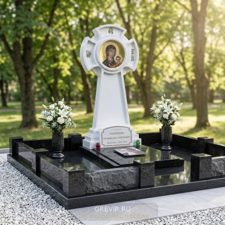 Памятник крест белый с мозаикой 0708029