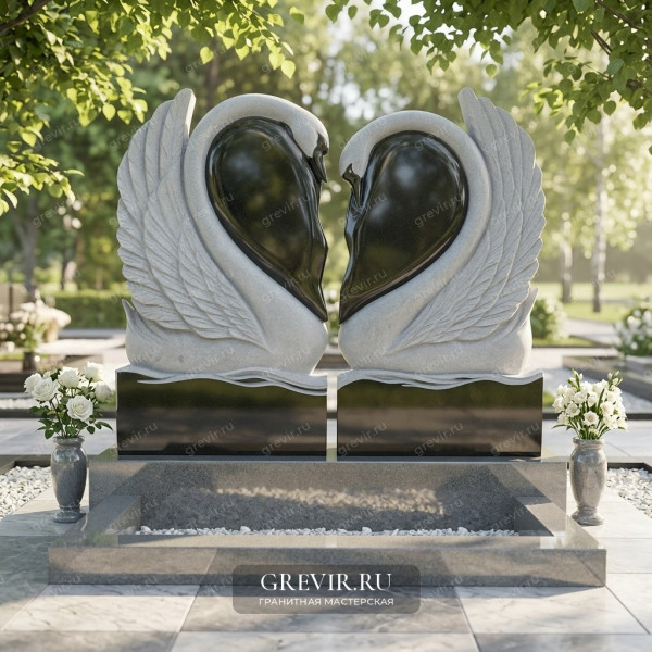 Гранитные памятники с лебедями и разбитым сердцем gr939