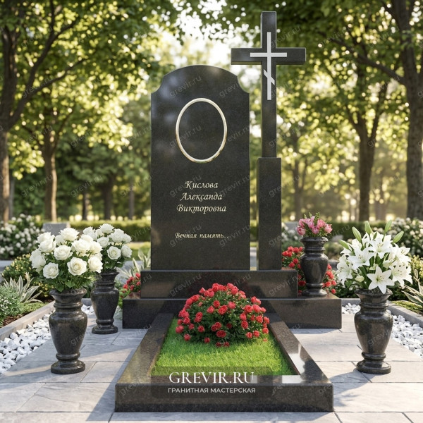 Комбинированный гранитный памятник с крестом gr1053