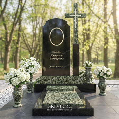 Комбинированный гранитный памятник с крестом Диабаз и Луковецкий gr1057