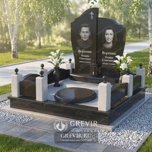 Комплекс памятников на могилу с белой оградой kom65021