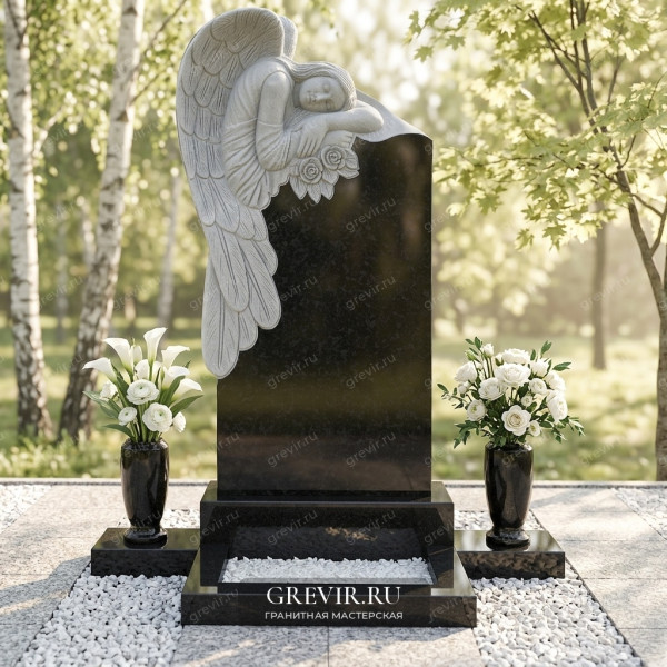 Памятник с барельефом ангела на могилу (ручная резка) gr433