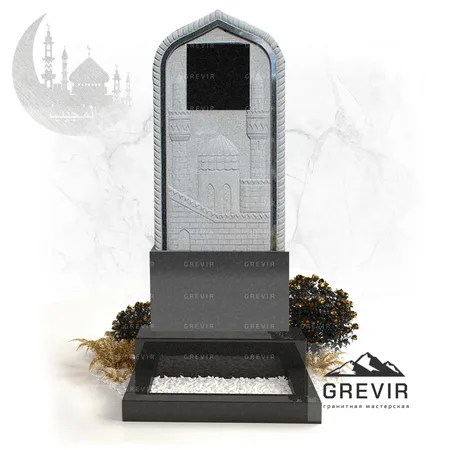Гранитный мусульманский памятник с барельефом gr866