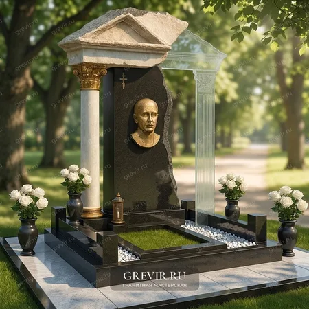 Гранитный комплекс на могилу со стеклом gr1082