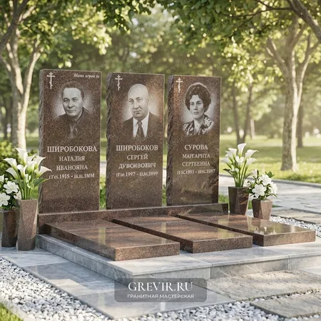Гранитный комплекс на троих человек из коричневого гранита